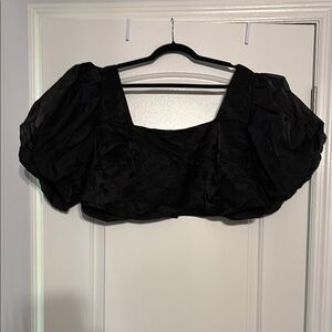 Black Ruffled Crop Blouse with Short Sleeves